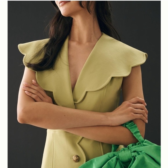 NWT Maeve by Anthropologie Scalloped Buttondown Dress Retro Green Size M - Picture 5 of 10